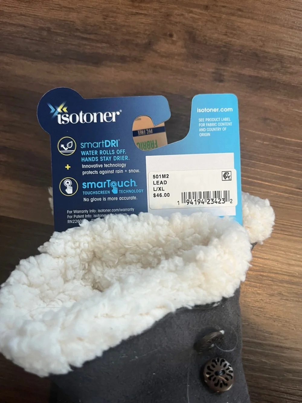 isotoner L/XL Charcoal Faux Suede Gloves with touchscreen capacity - Picture 4 of 5